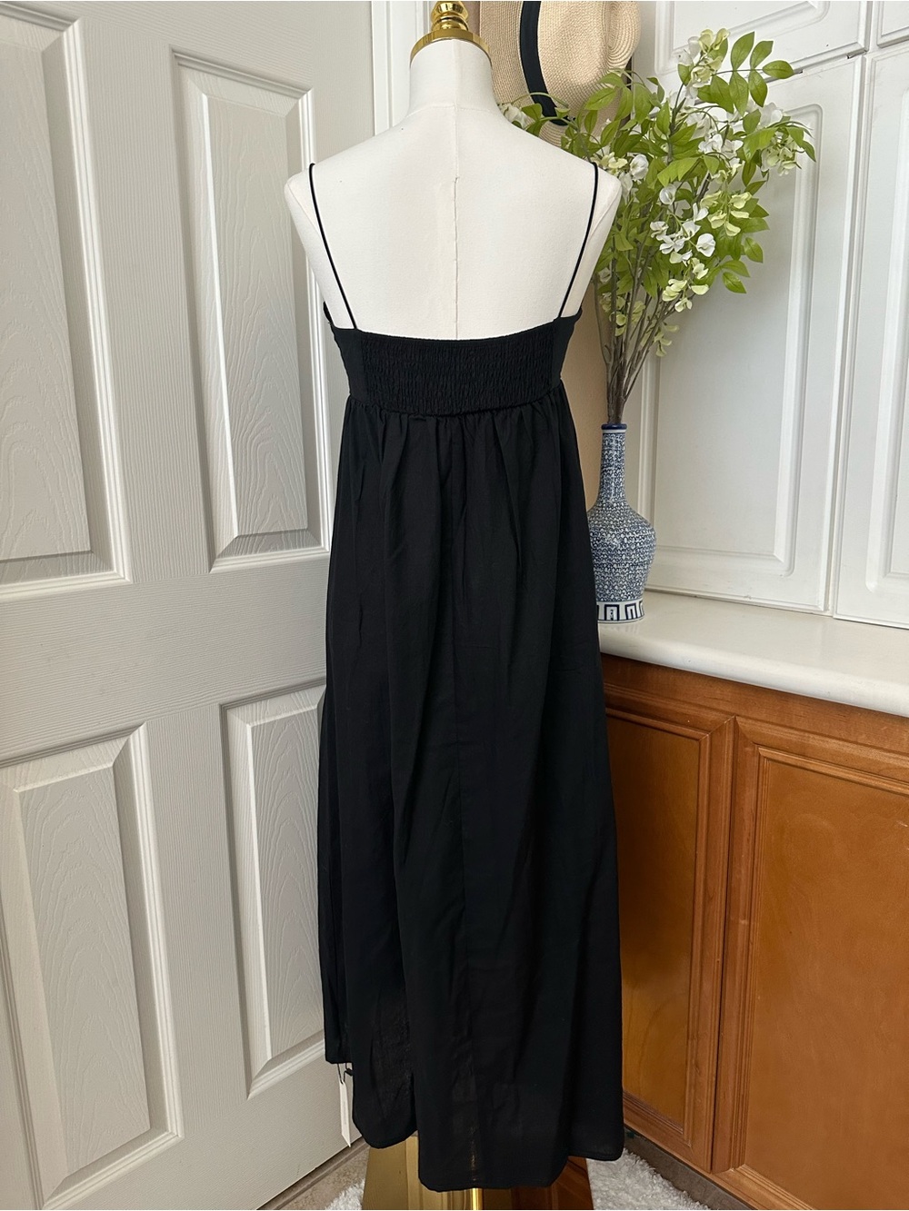 Commense - Black Maxi Dress with White Embroidered Bodice - Picture 2 of 8